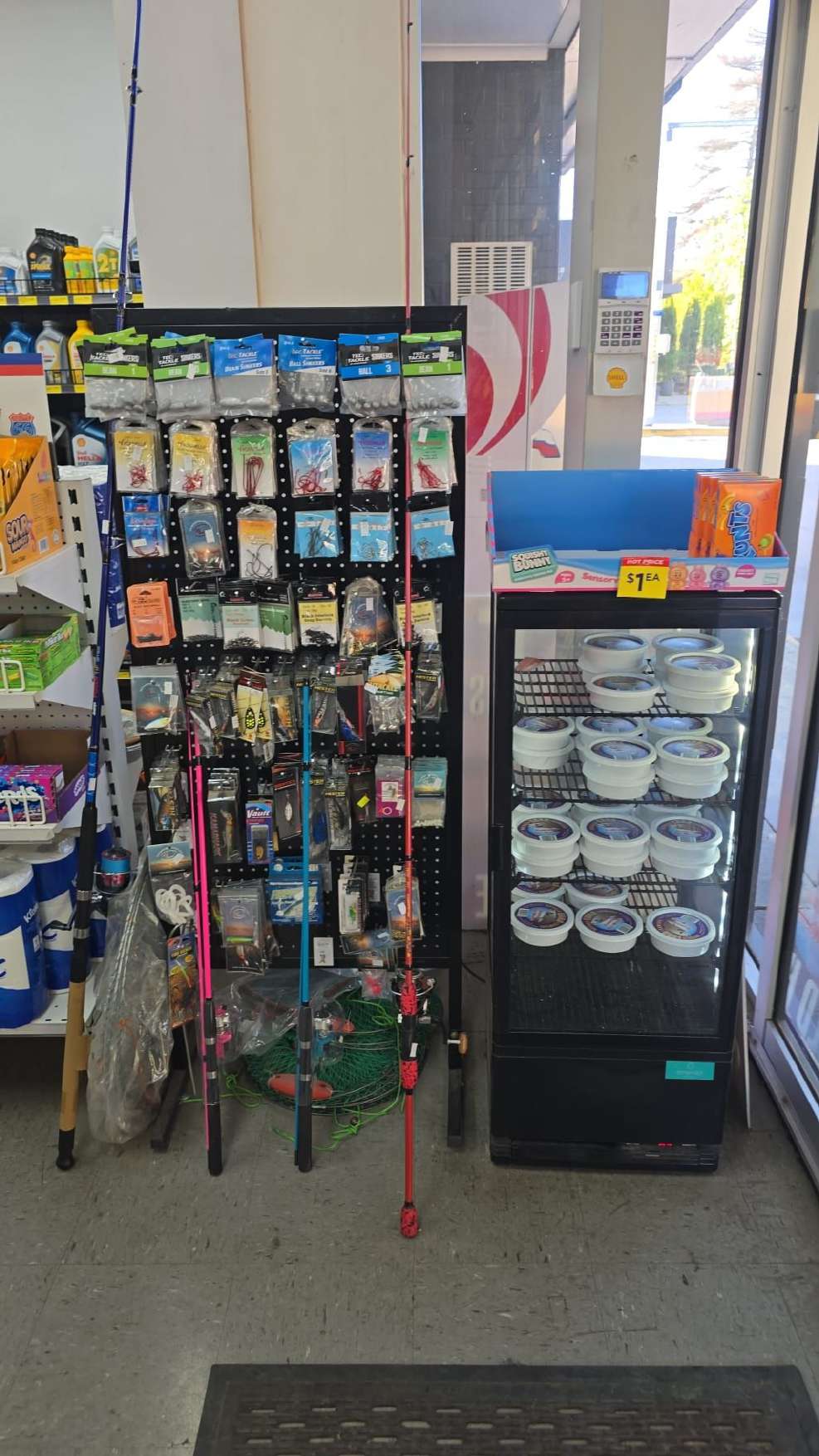 Fishing gear and outdoor supplies on display